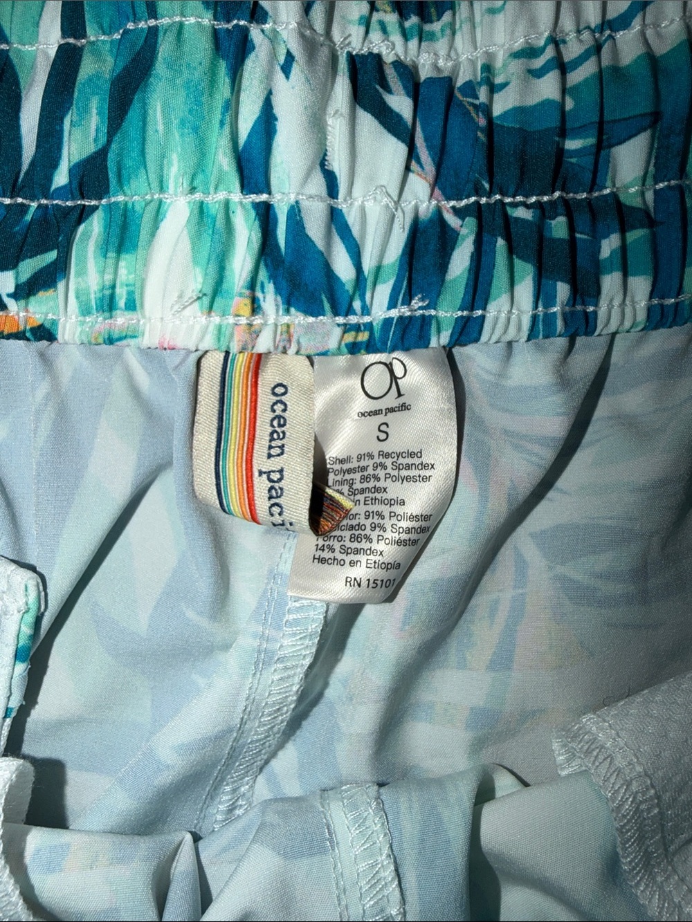 OP Tropical Leaf Print Board shorts- Teal Multicolor - Picture 2 of 3